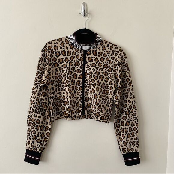 Pinko-Jacquard Oversized Leopard Print Crop Long Sleeve Top - Picture 1 of 8